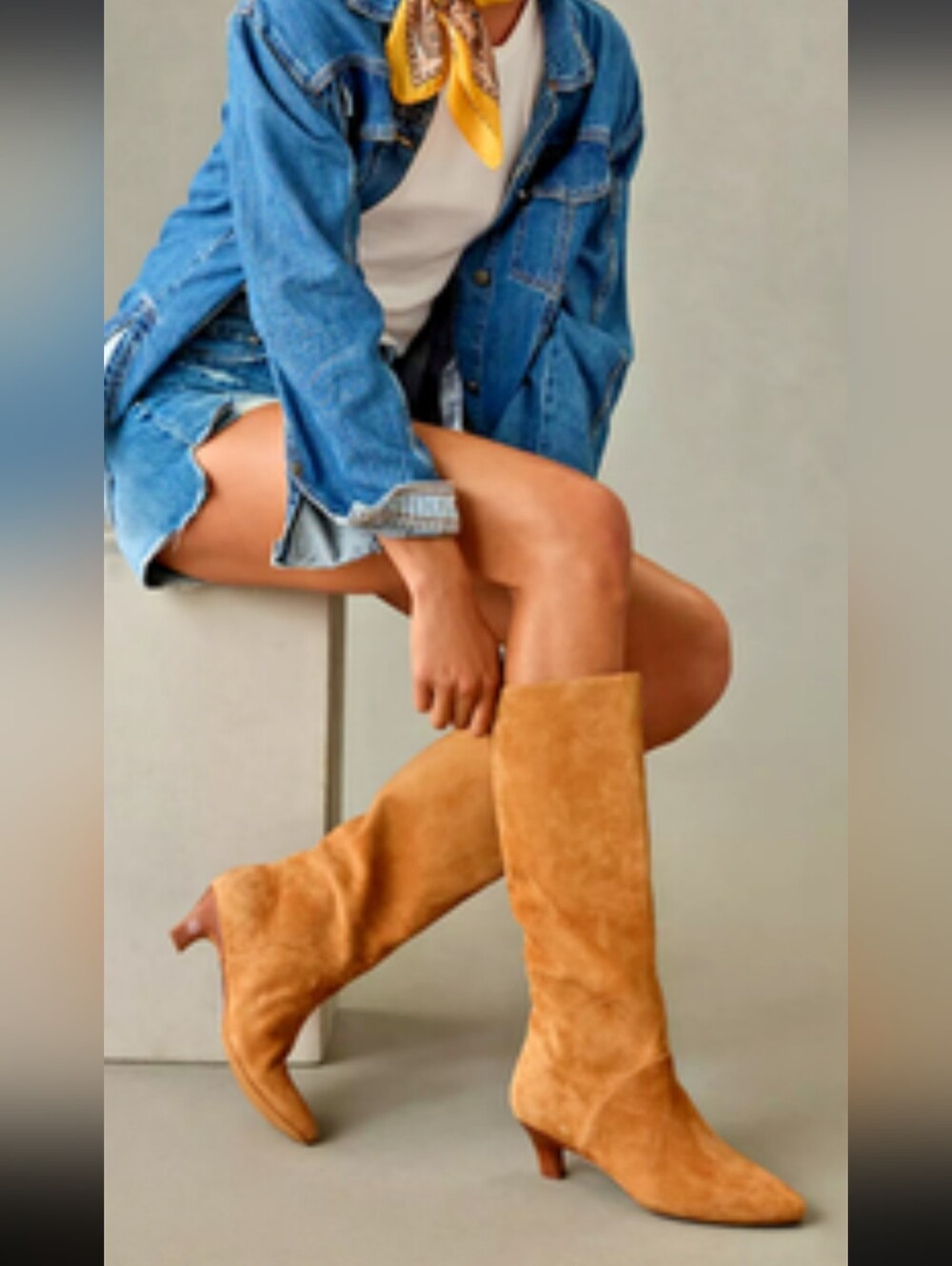 Women's Tan Suede Mid-Knee Heeled Boots